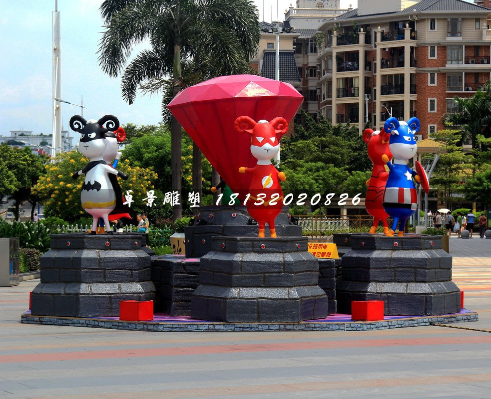 小區(qū)卡通雕塑，小區(qū)玻璃鋼人物雕塑 (1)