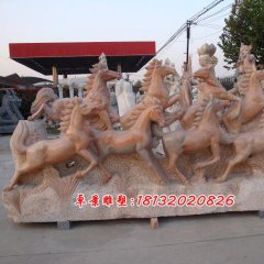石雕奔馬，石頭奔馬雕塑，石雕飛馬雕塑