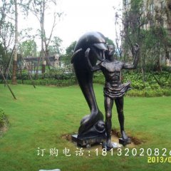 人與海豚銅雕，和諧銅雕，公園景觀雕塑