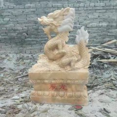 辰龍雕塑，晚霞紅石雕龍