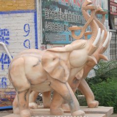 大象石雕，晚霞紅動(dòng)物雕塑