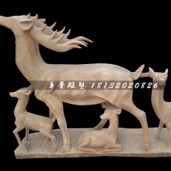 晚霞紅小鹿石雕，母子鹿石雕