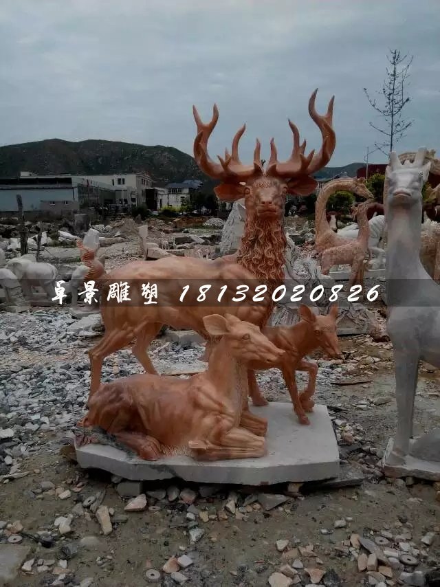 晚霞紅鹿石雕，公園動物石雕 (1)