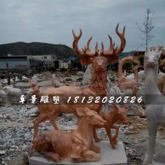 晚霞紅鹿石雕，公園動物石雕