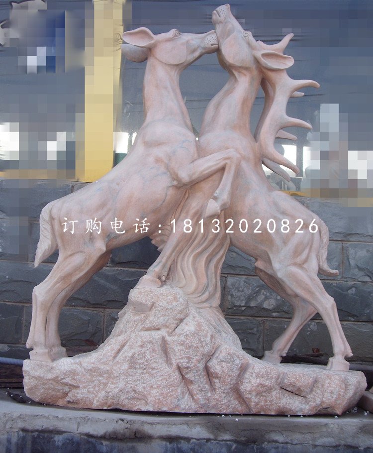兩只鹿石雕，晚霞紅動(dòng)物雕塑