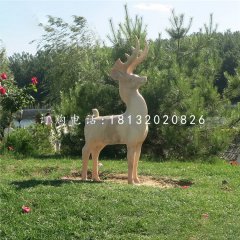 小鹿石雕，晚霞紅動物雕塑