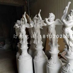玻璃鋼吹拉彈唱雕塑，四小天使雕塑