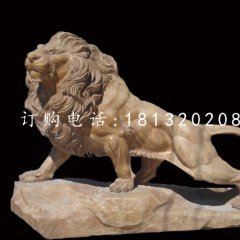 非洲獅石雕，晚霞紅動(dòng)物雕塑