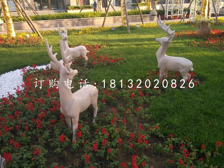 公園小鹿石雕，動(dòng)物雕塑