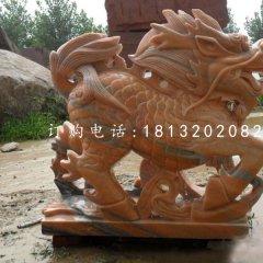 古代神獸石雕，晚霞紅麒麟雕塑