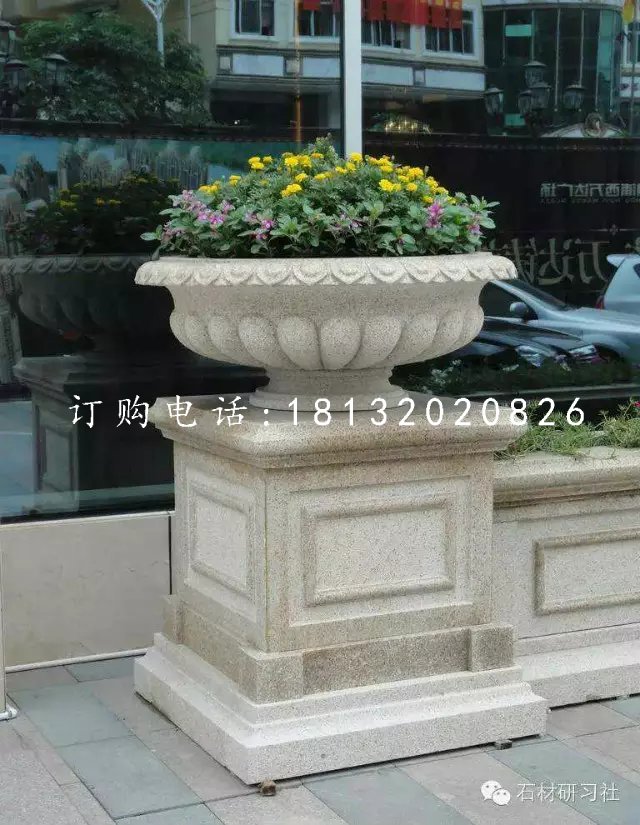 花盆石雕，公園石雕花盆 (1)