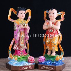玻璃鋼善財童子龍女雕塑，彩繪神像雕塑