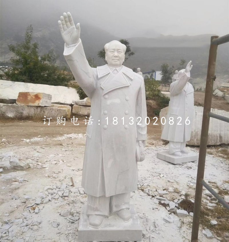 揮手毛主席石雕，漢白玉偉人雕塑.jpg