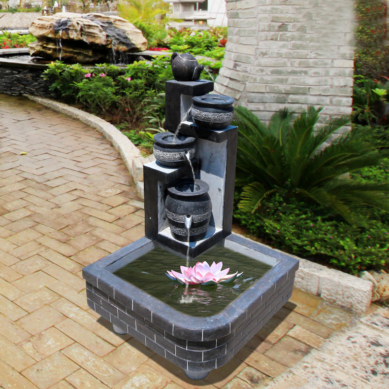 茶壺流水池，庭院景觀石雕