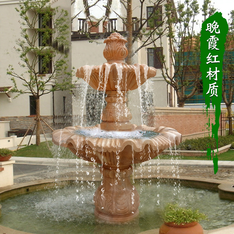 晚霞紅噴泉石雕，酒店景觀石雕