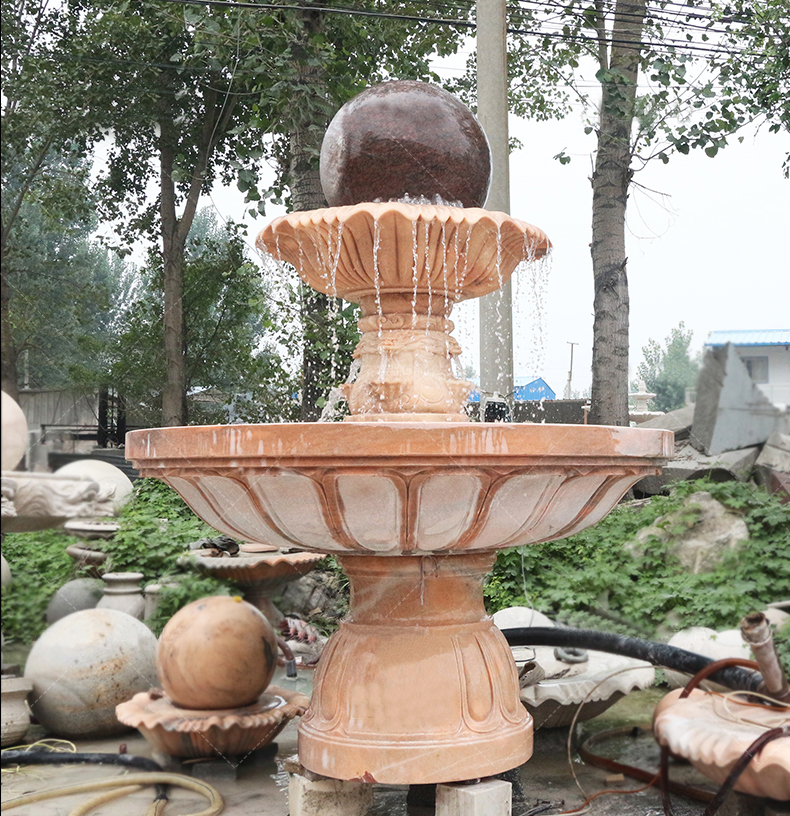 晚霞紅風(fēng)水球噴泉石雕，酒店景觀石雕