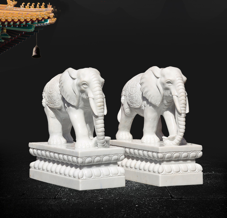 招財(cái)動(dòng)物石雕，漢白玉大象