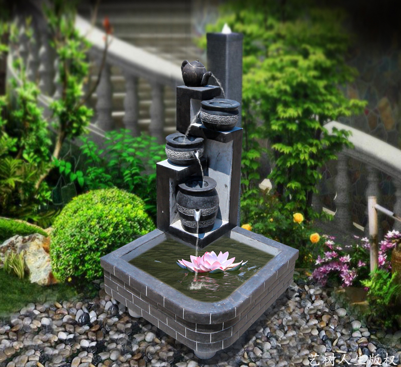 茶壺流水池，公園景觀擺件