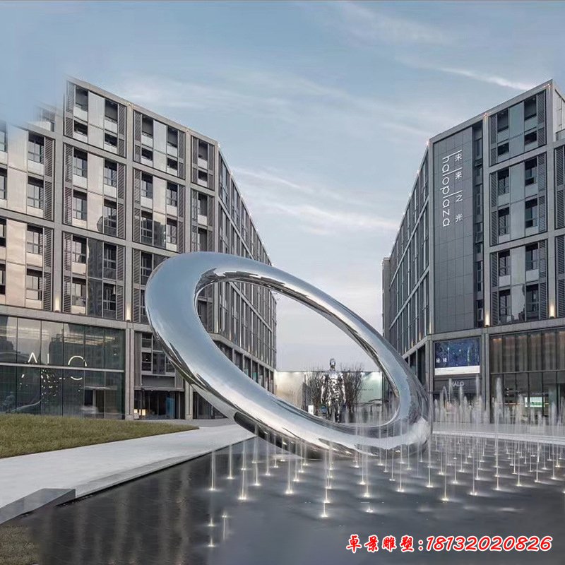 廣場(chǎng)不銹鋼鏡面月亮噴泉雕塑 (1)