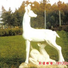 母子鹿石雕，漢白玉動物雕塑