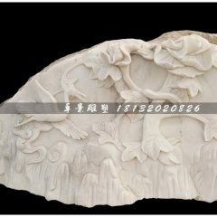 仙鶴石浮雕，漢白玉石浮雕