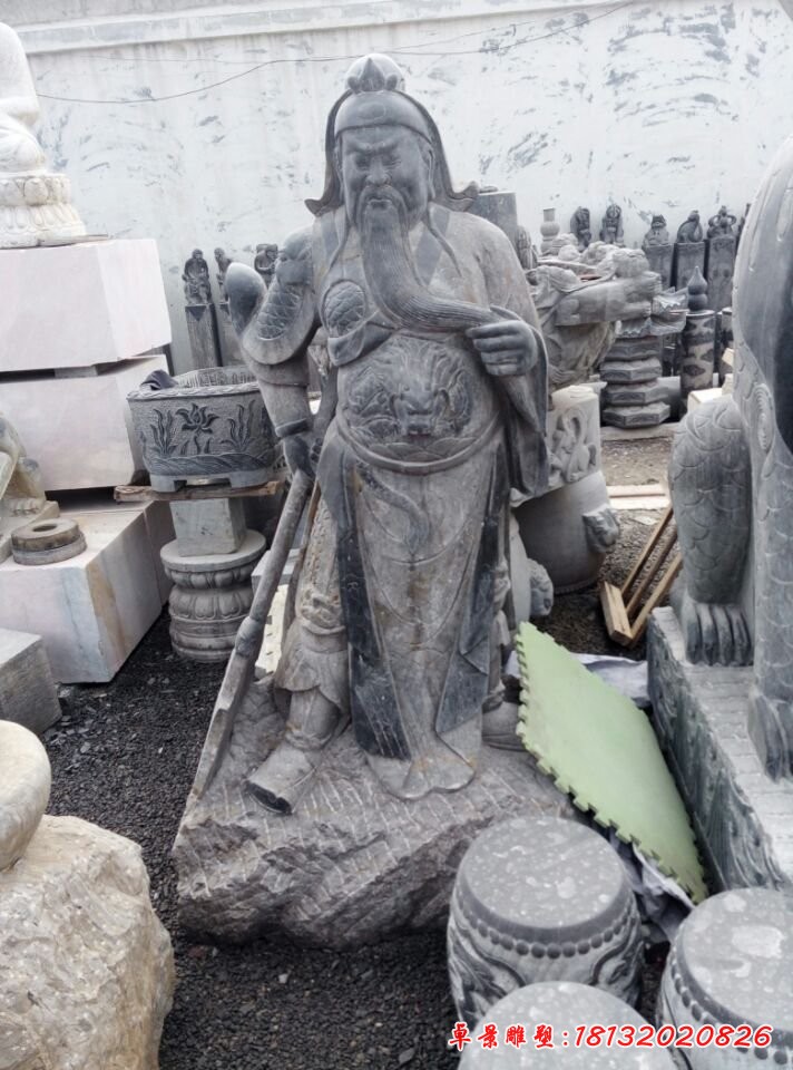 關(guān)公讀書石雕，青石關(guān)公雕塑