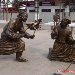 古人唱皮影戲雕塑，玻璃鋼廣場景觀雕塑